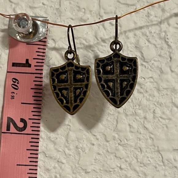 Bronze Color Shield Dangly Earrings - Picture 1 of 2
